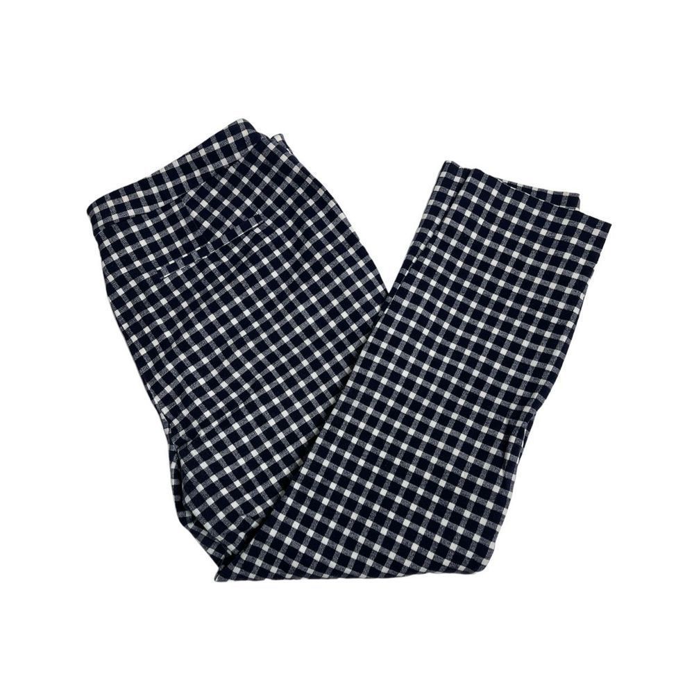 1901 Navy And White Checked Cropped High Waist Stretch Plaid Pants Size 12